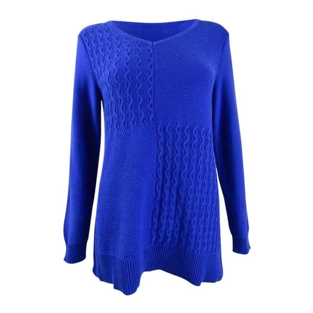 Karen Scott Women's Cotton Mixed-Stitch Sweater - Bright Blue